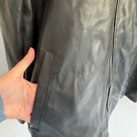 Men's US Polo Assn Faux Leather Jacket Black Size XL Full Zip Logo Pockets - Picture 2 of 11